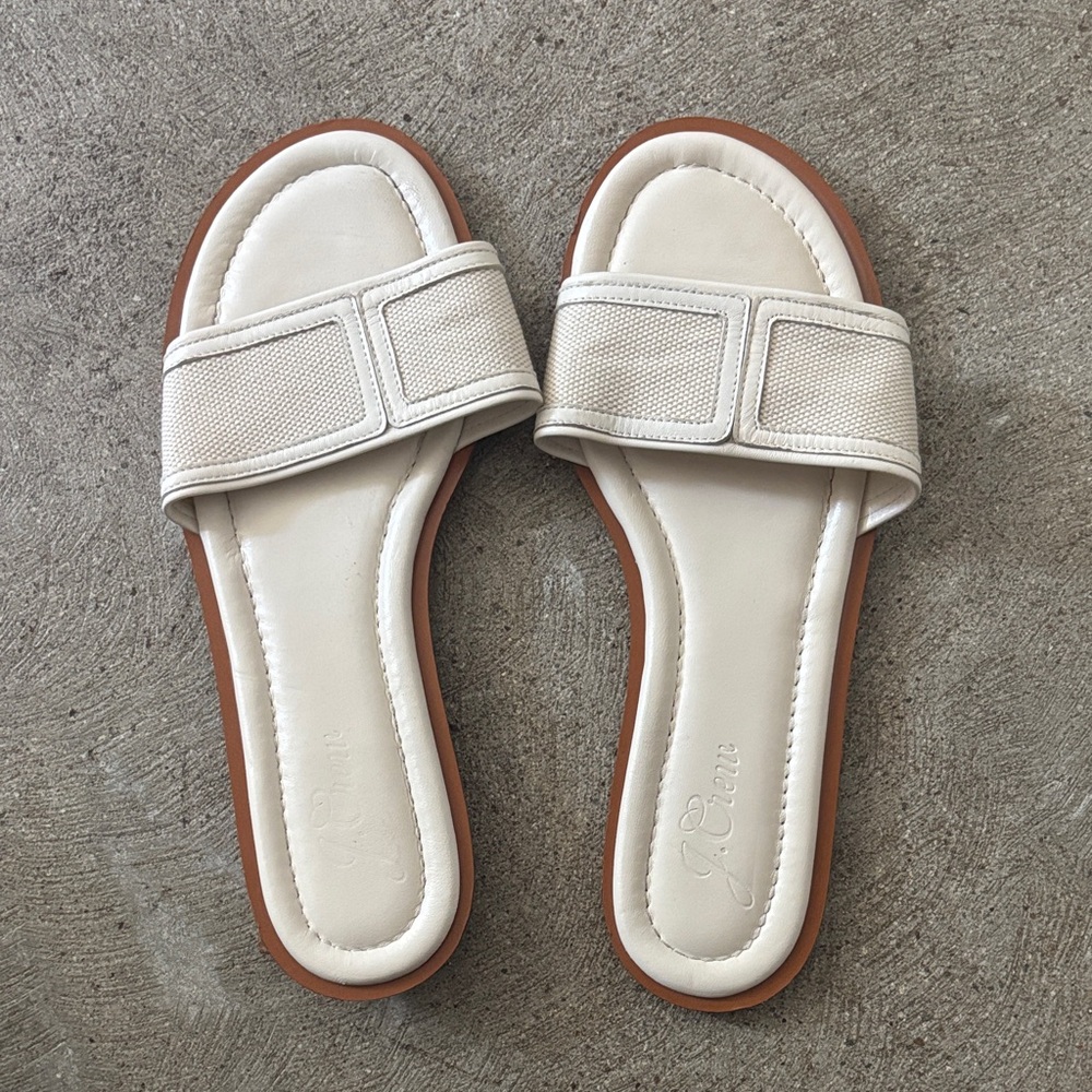 J. Crew Cream and Brown Slide Sandals with Geometric Design